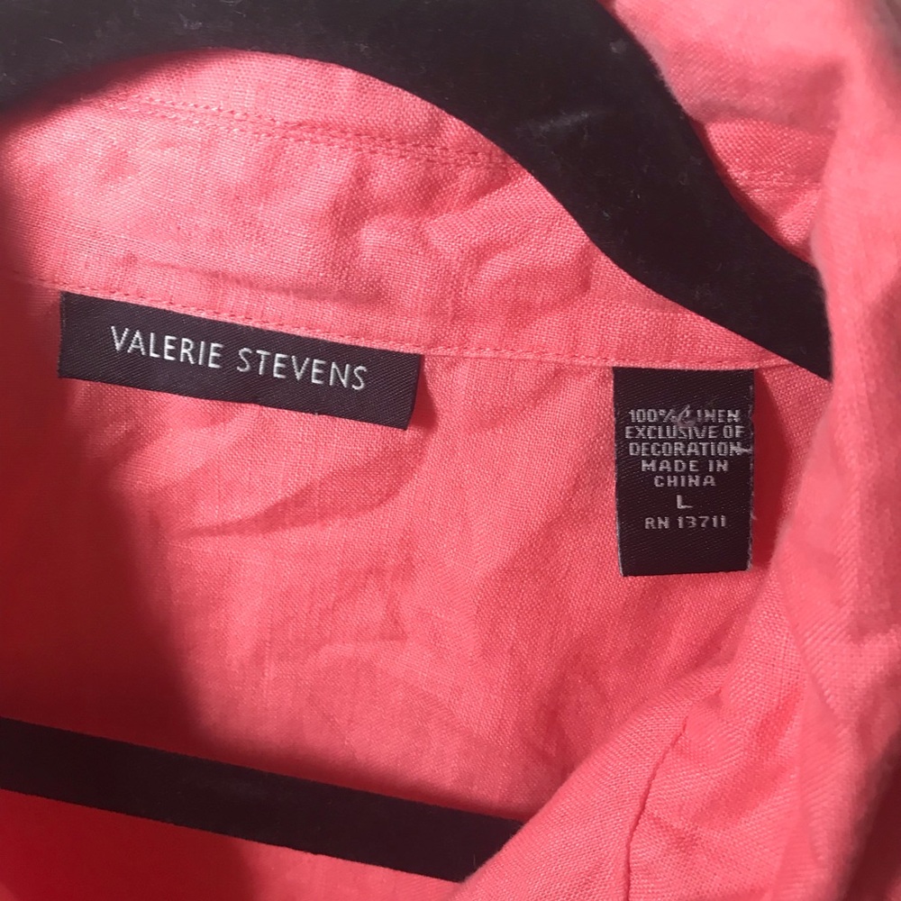 L linen valerie stevens pink embroidered embroidery beaded blouse shirt … - Picture 5 of 17
